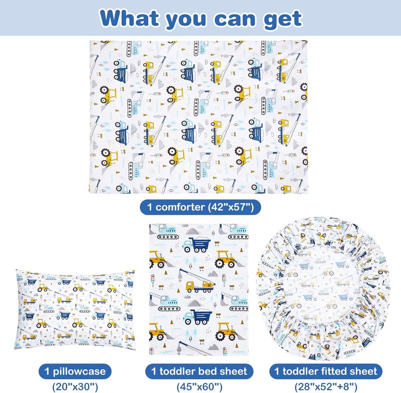lasoftan Cars Toddler Bedding Set, 4-Piece Bed-in-a-Bag Comforter Set for Boys, Construction Truck Bedding, Machine Washable - Image 3